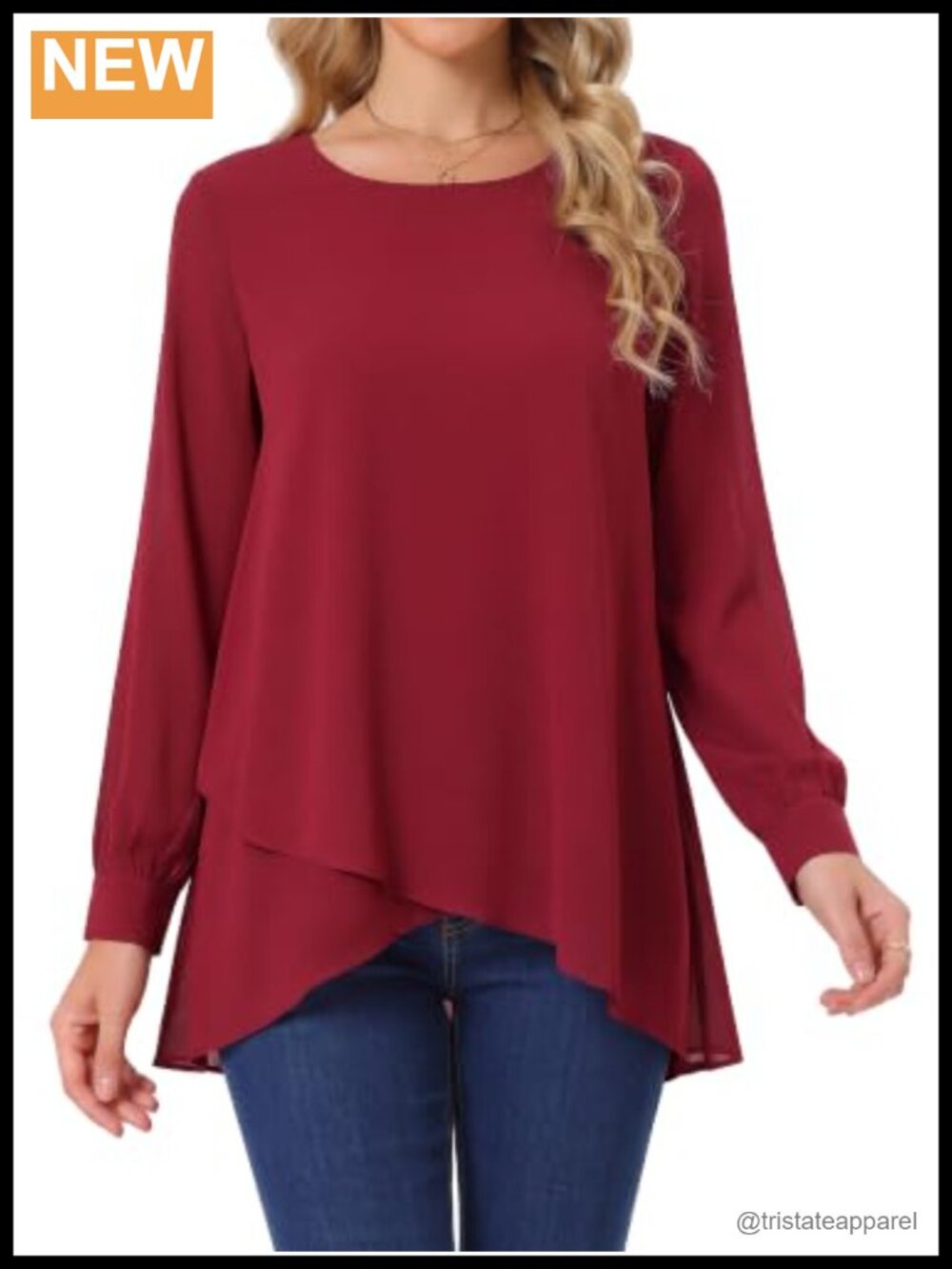 Polyester Chiffon High Low Asymmetrical Blouse Women Top